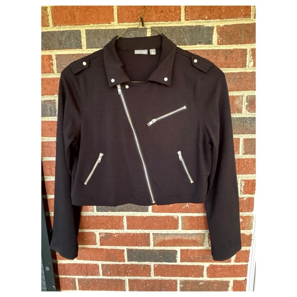 Black Moto cropped knit jacket Womens sz L Apt 9 zippers Stretch Apt 9 Goth Y2K - Picture 5 of 9